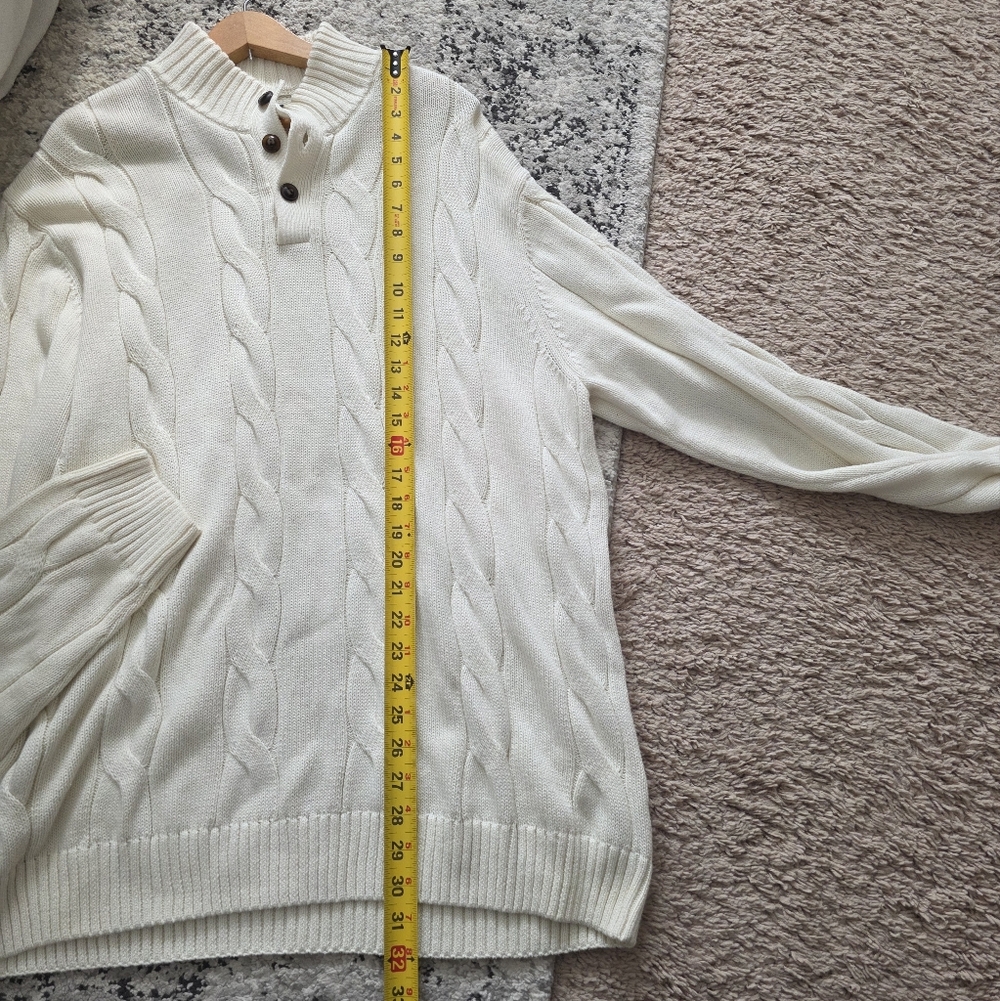 Cableknit Button Sweater Cotton Mens XXL Cream Preppy 90s Business Casual Chaps - Picture 6 of 9